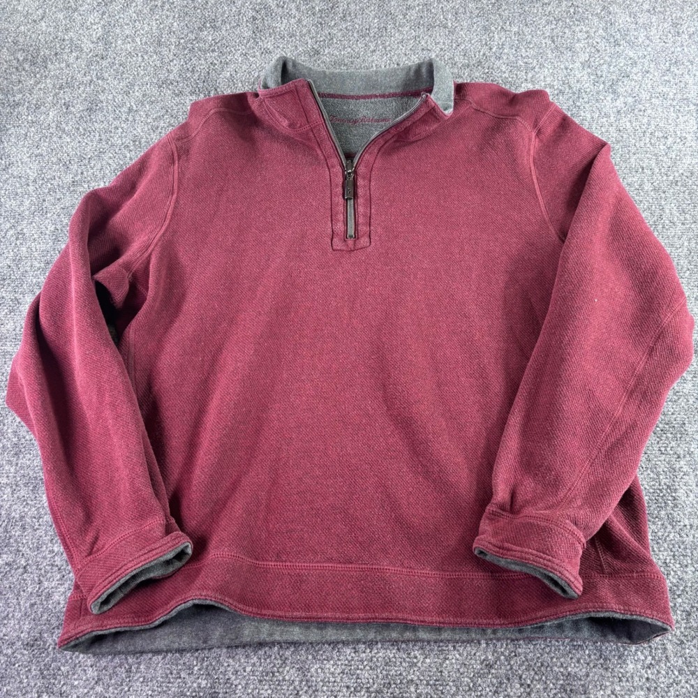 Tommy Bahama Quarter Zip Pullover Mens L Maroon Cotton Tencel Textured Sweater